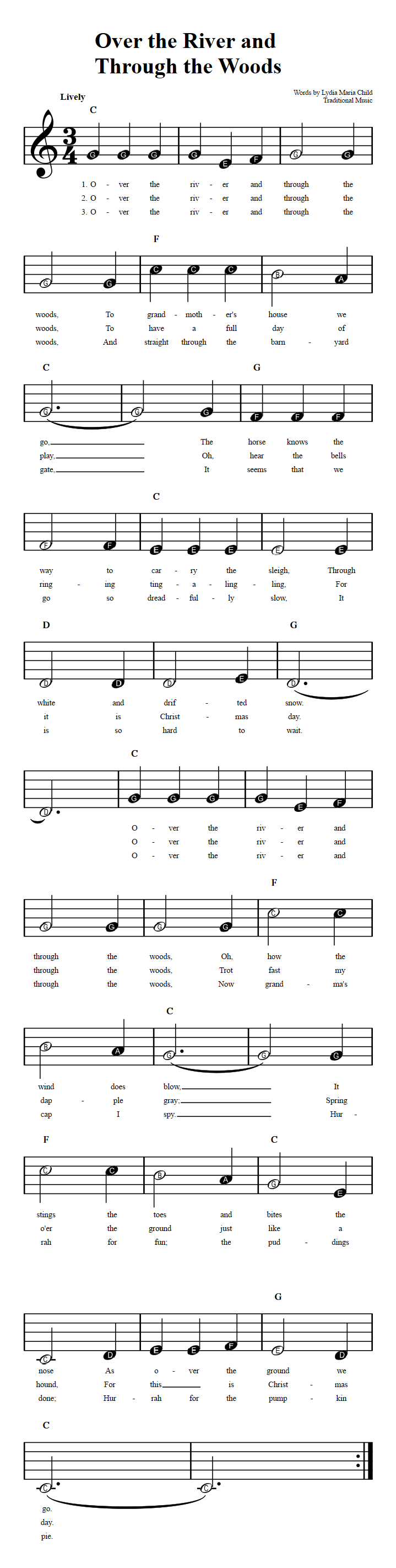 Over the River and Through the Woods  Beginner Sheet Music