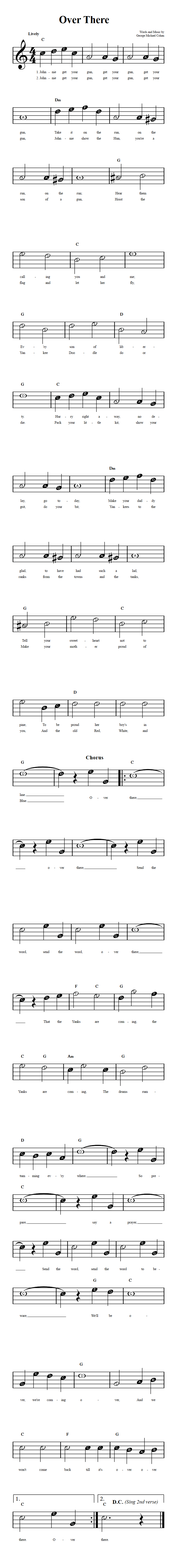 Over There  Beginner Sheet Music