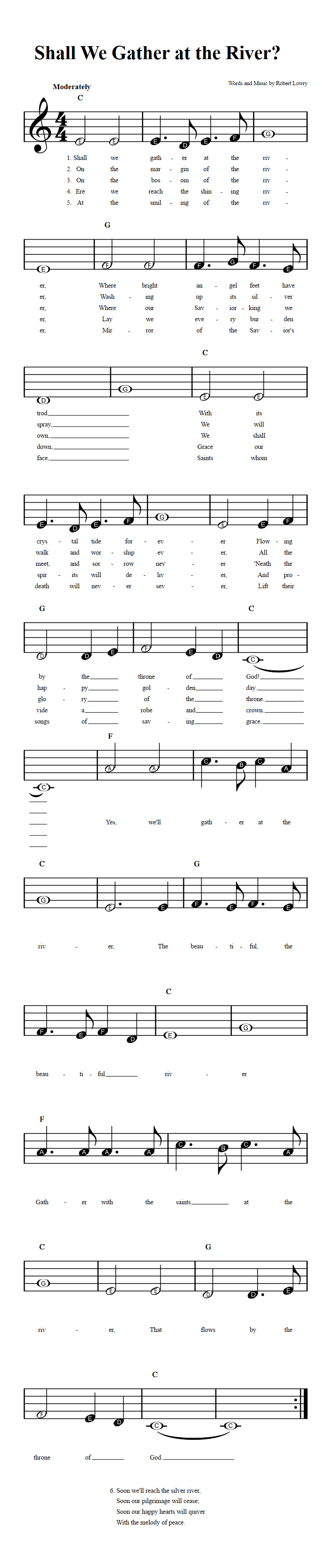 Shall We Gather at the River?  Beginner Sheet Music