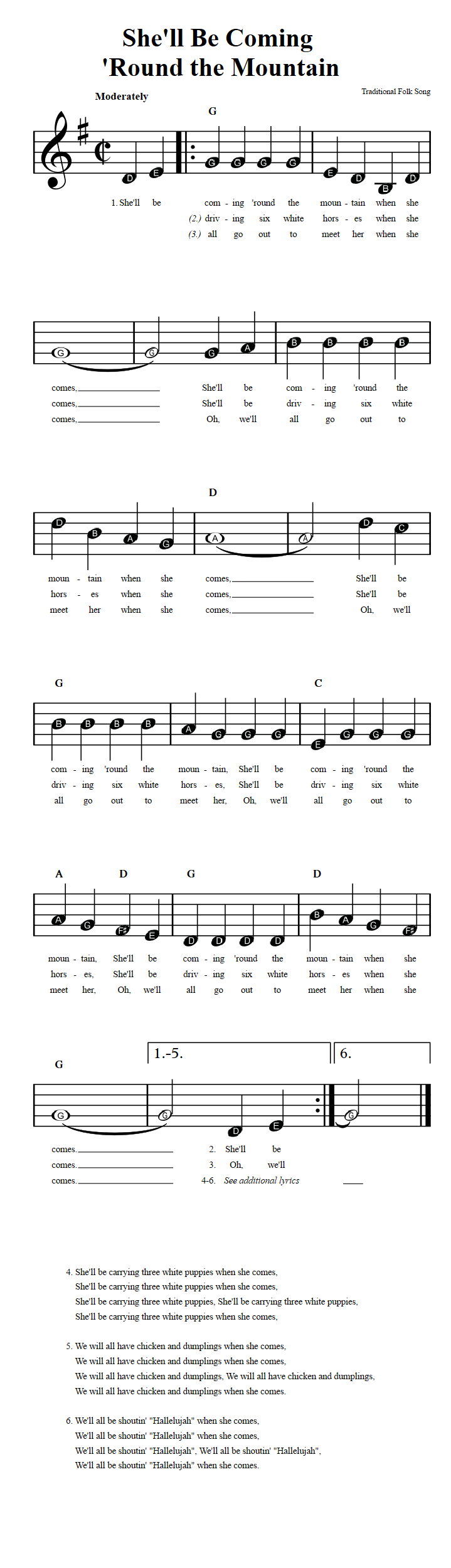 She'll Be Coming 'Round the Mountain  Beginner Sheet Music