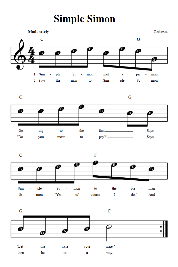 Simple Simon B-Flat Instrument Sheet Music (Lead Sheet) with