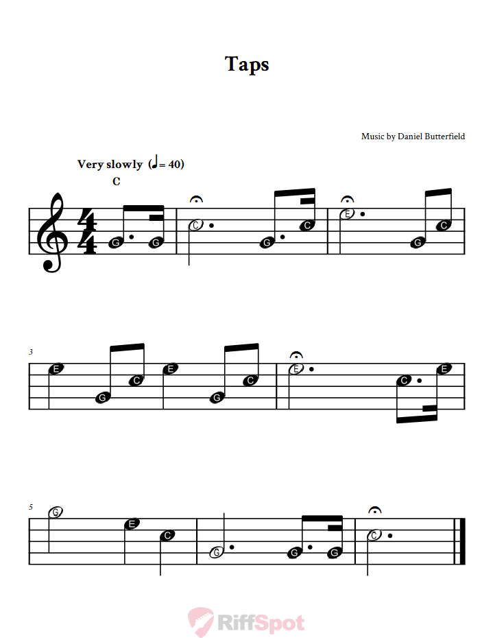 Taps Beginner Treble Clef Sheet Music With Letters for Note Names