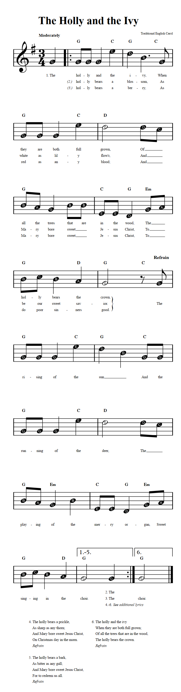 The Holly and the Ivy  Beginner Sheet Music