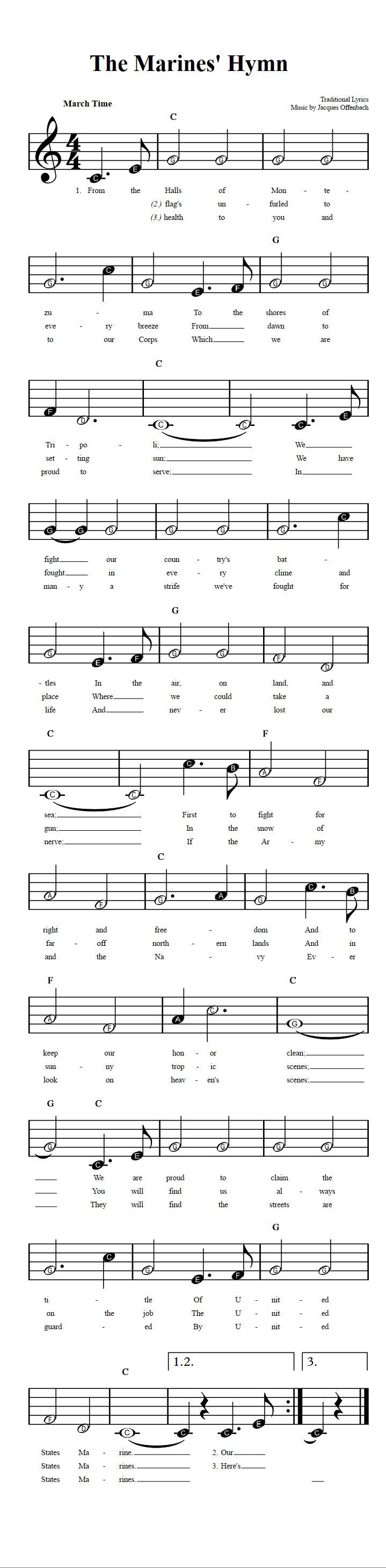 The Marines' Hymn  Beginner Sheet Music