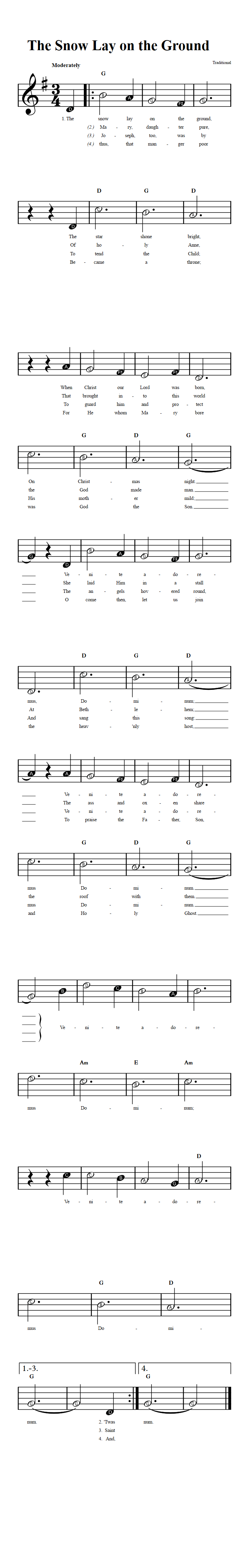 The Snow Lay on the Ground  Beginner Sheet Music
