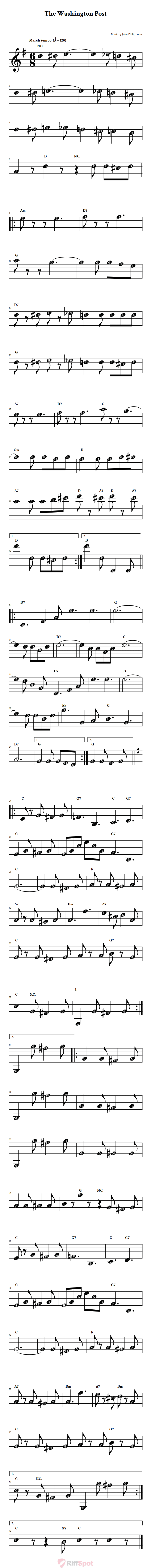 The Washington Post Beginner Treble Clef Sheet Music With Letters for Note Names