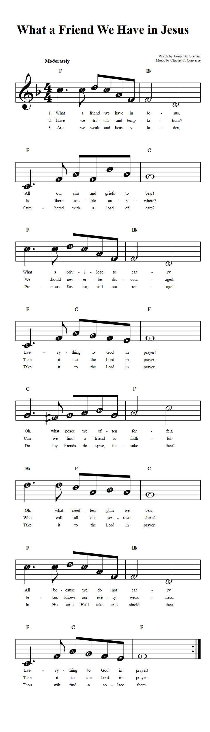 What A Friend We Have In Jesus Beginner Sheet Music With Chords And Lyrics