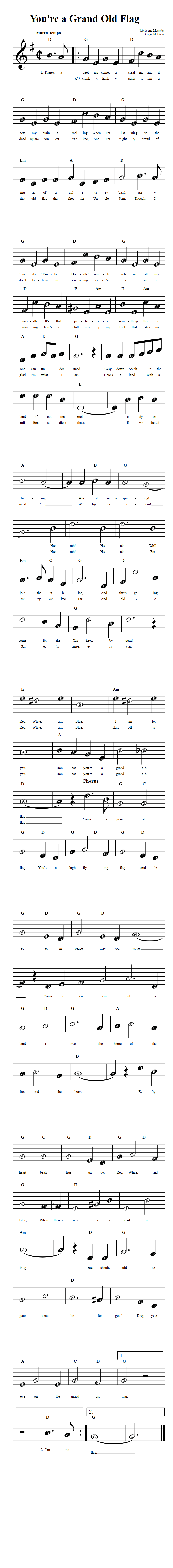 You're a Grand Old Flag  Beginner Sheet Music