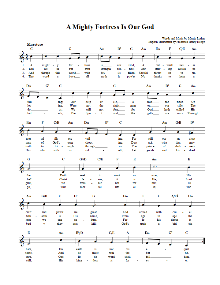 Hymn Coloring Sheet - A Mighty Fortress - Classful