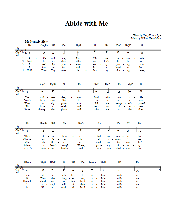 Abide with Me Treble Clef Sheet Music for C Instruments