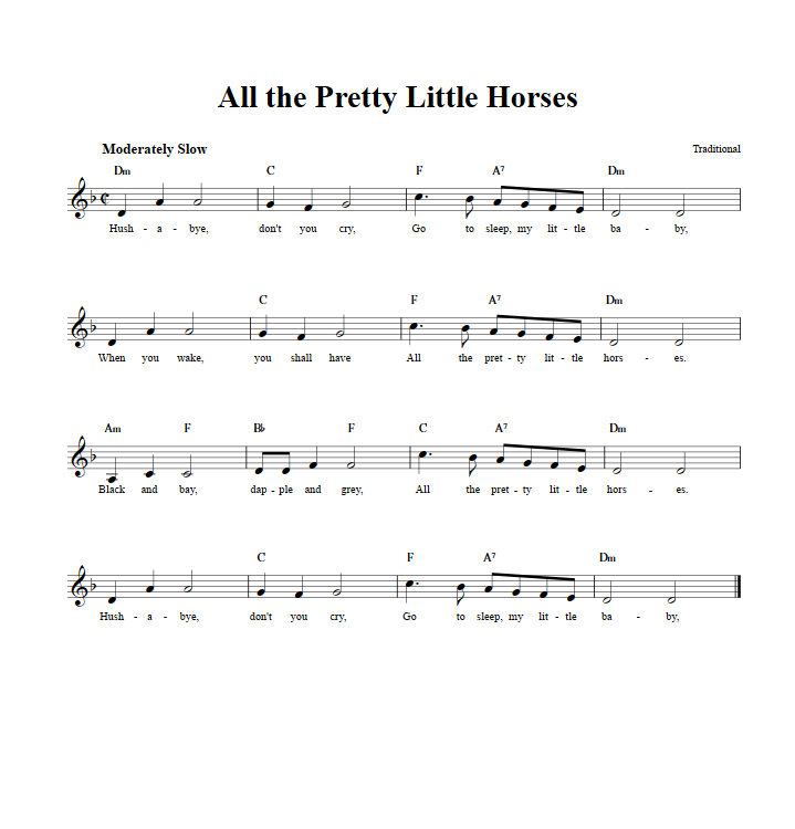 All the Pretty Little Horses Treble Clef Sheet Music for C Instruments
