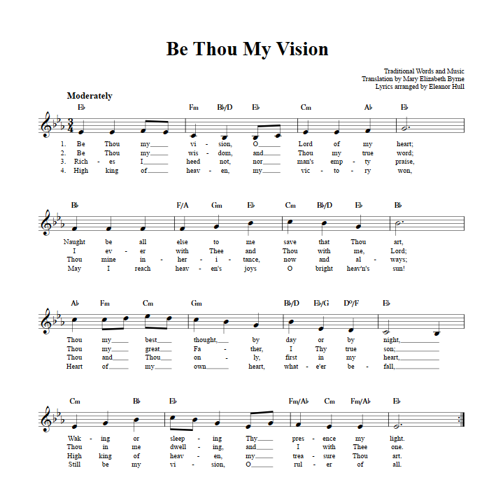 Be Thou My Vision Treble Clef Sheet Music for C Instruments