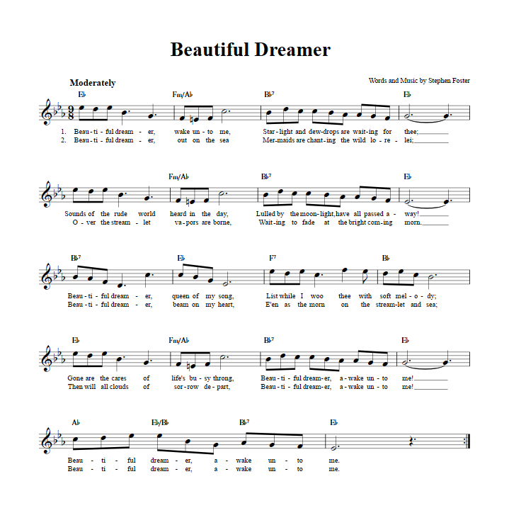 Beautiful Dreamer Treble Clef Sheet Music for C Instruments
