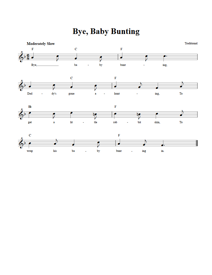 Bye, Baby Bunting Treble Clef Sheet Music for C Instruments