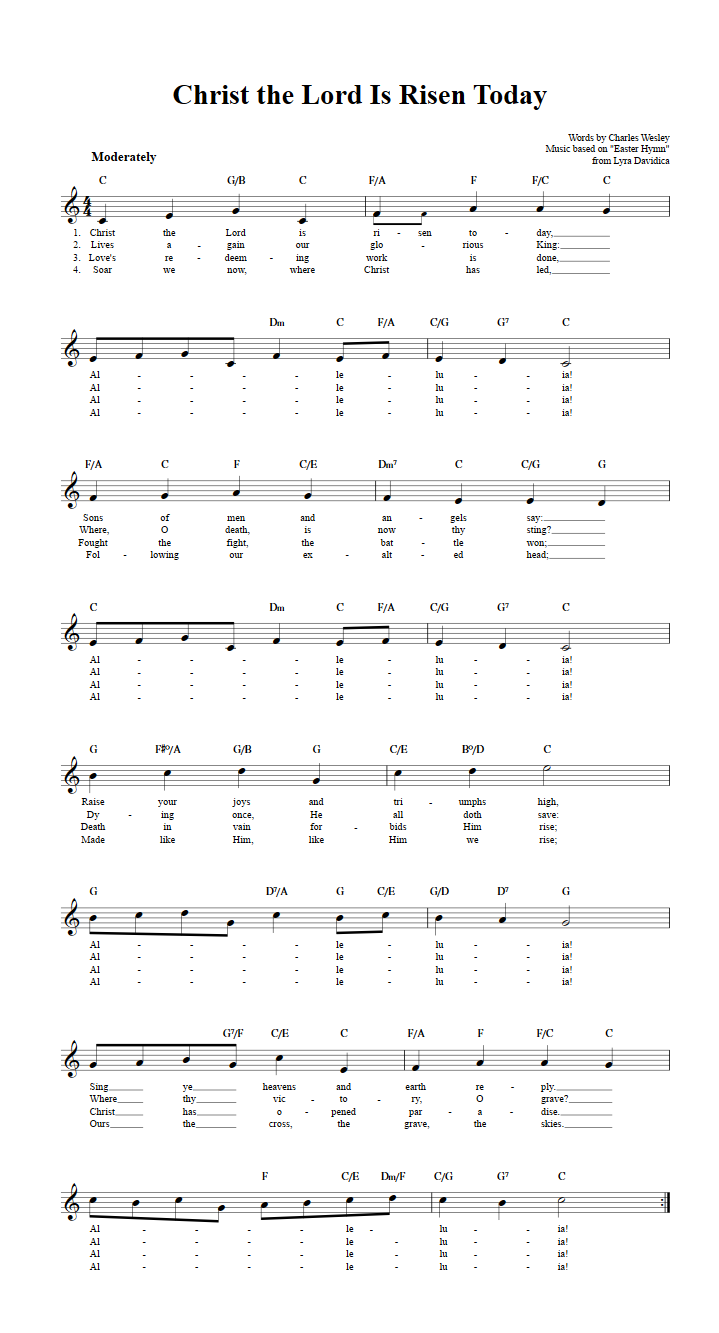 Christ The Lord Is Risen Today C Instrument Sheet Music Lead Sheet 
