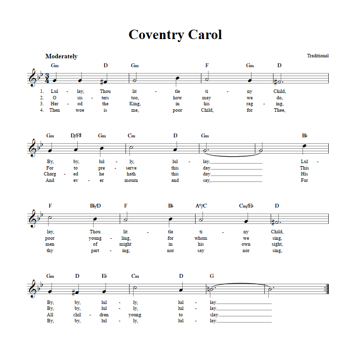 Coventry Carol Treble Clef Sheet Music for C Instruments