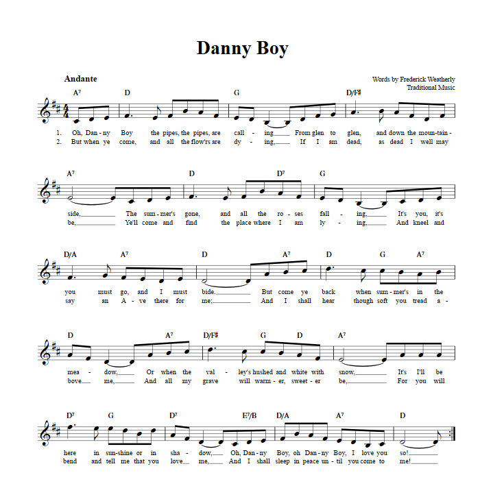 Danny Boy Treble Clef Sheet Music for C Instruments