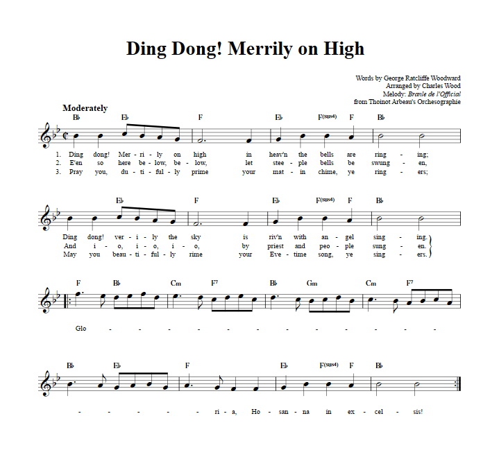 Ding Dong! Merrily on High Treble Clef Sheet Music for C Instruments
