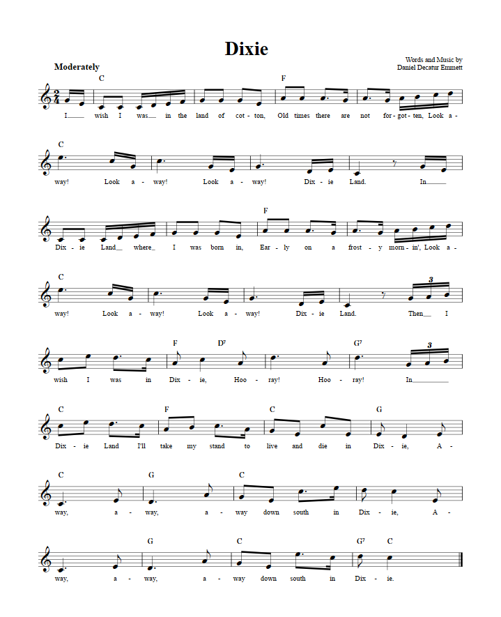 Dixie Treble Clef Sheet Music for C Instruments