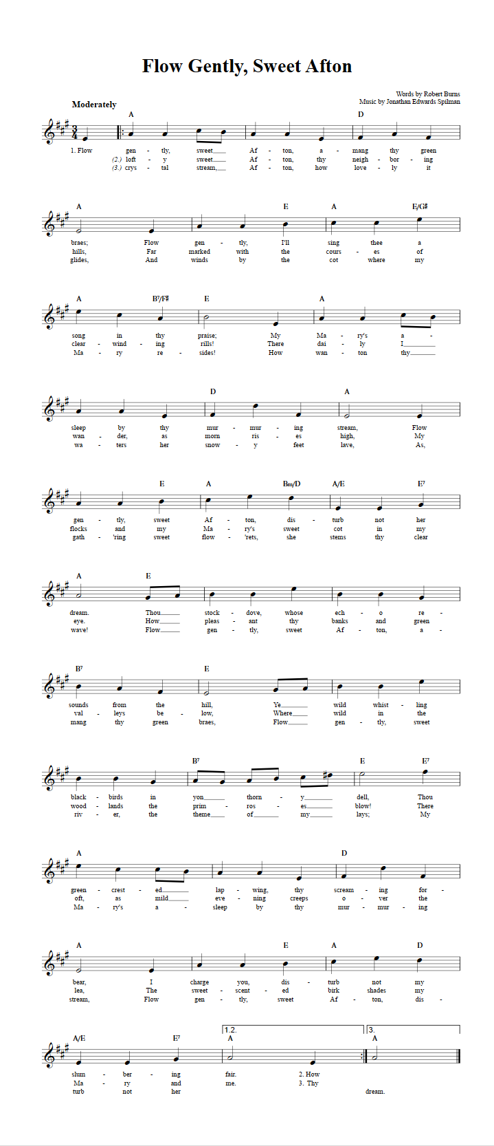 Flow Gently, Sweet Afton Treble Clef Sheet Music for C Instruments