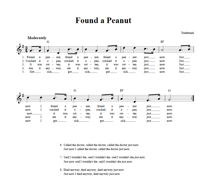 Found a Peanut Treble Clef Sheet Music for C Instruments