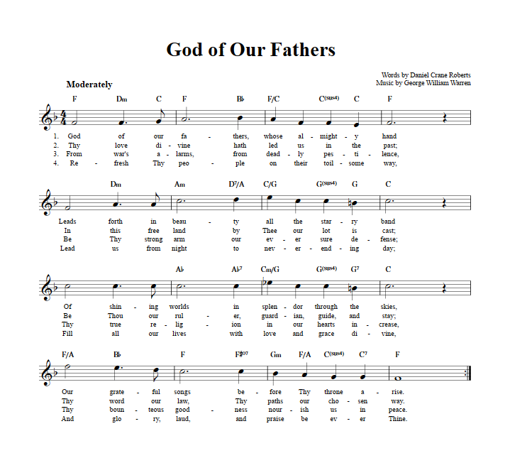 God of Our Fathers Treble Clef Sheet Music for C Instruments