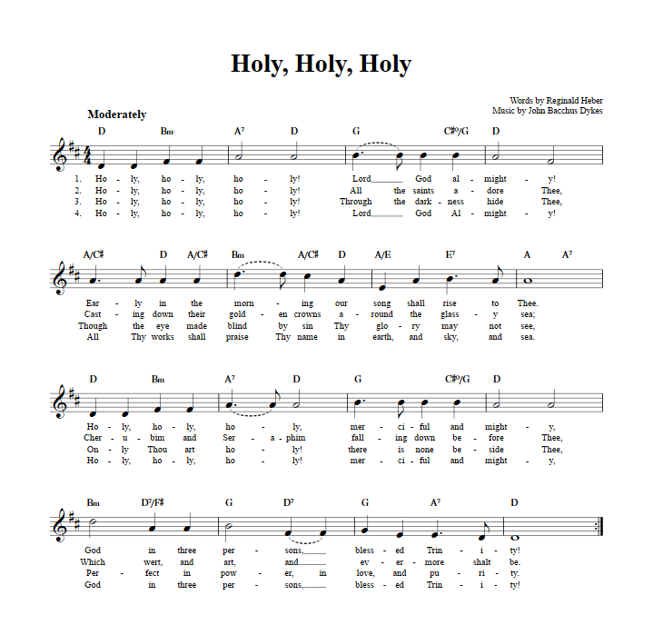 Holy, Holy, Holy Treble Clef Sheet Music for C Instruments