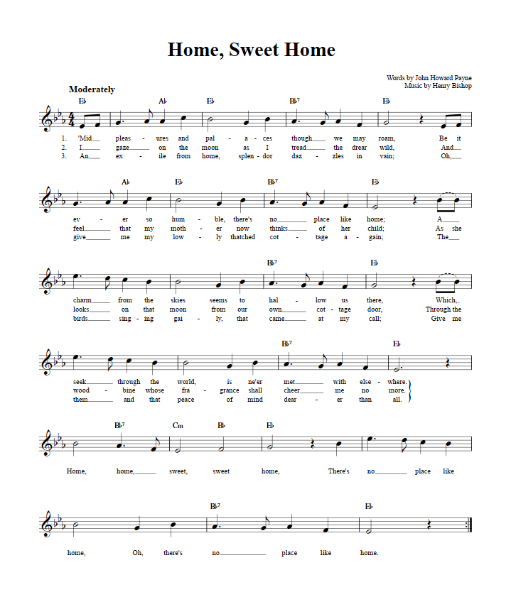 Home, Sweet Home Treble Clef Sheet Music for C Instruments
