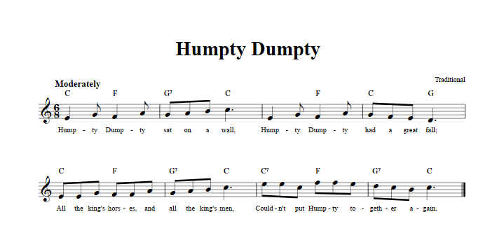 Humpty Dumpty Treble Clef Sheet Music for C Instruments