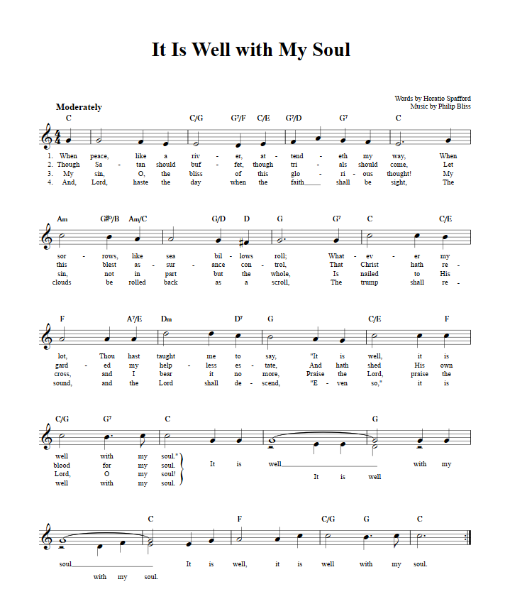 It Is Well With My Soul Treble Clef Sheet Music for C Instruments