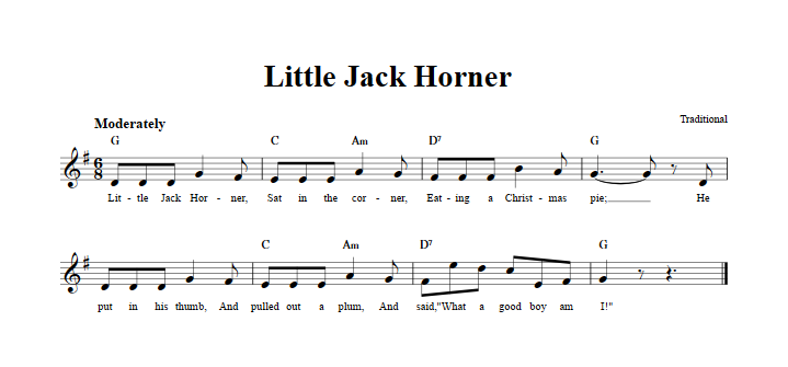 Little Jack Horner Treble Clef Sheet Music for C Instruments