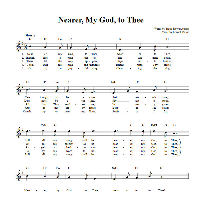 Nearer, My God, to Thee Treble Clef Sheet Music for C Instruments