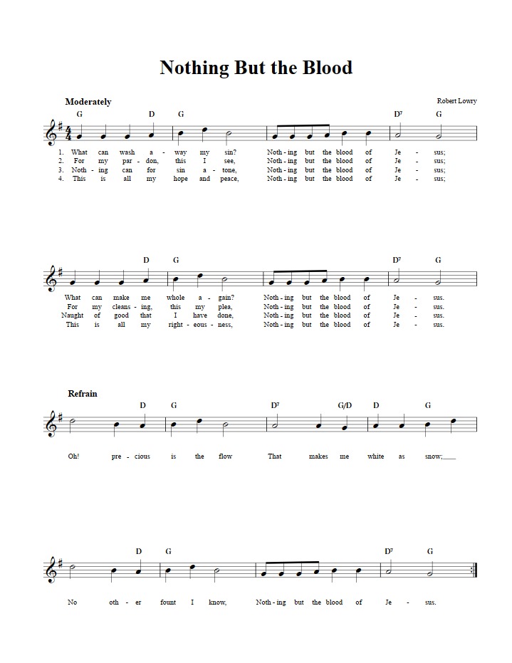 Nothing But The Blood C Instrument Sheet Music Lead Sheet With Chords And Lyrics