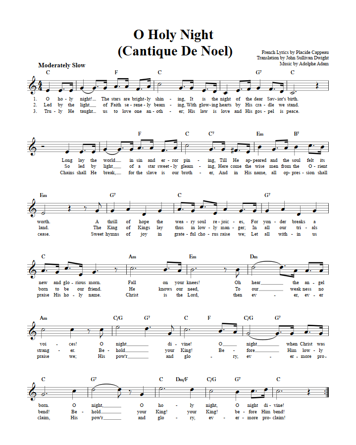 O Holy Night C Instrument Sheet Music (Lead Sheet) with Chords and Lyrics