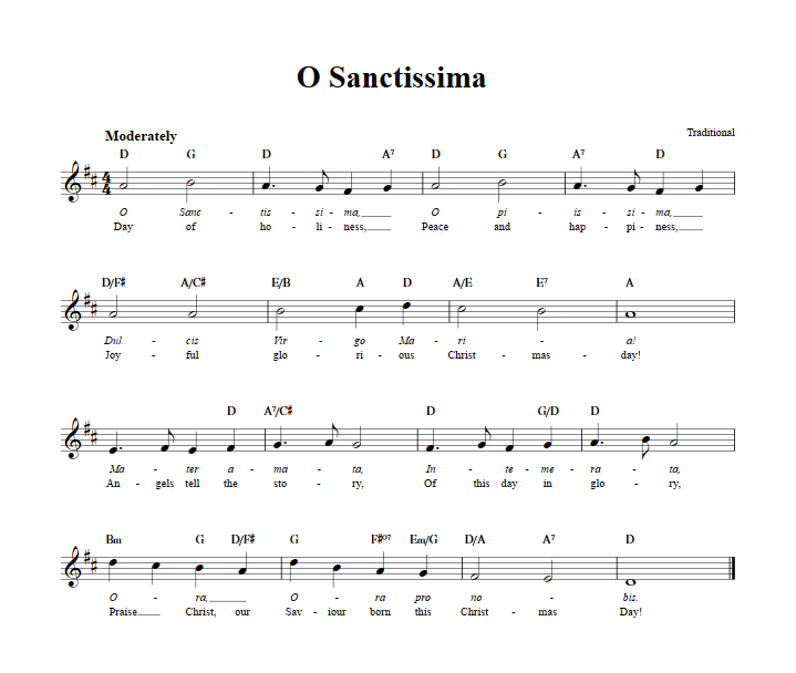 O Sanctissima Treble Clef Sheet Music for C Instruments