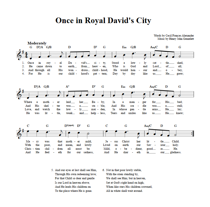 Once in Royal David's City Treble Clef Sheet Music for C Instruments