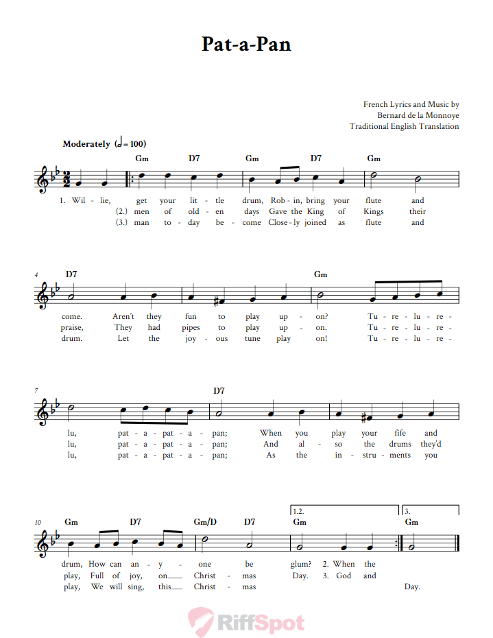 Pat-A-Pan Treble Clef Sheet Music for C Instruments
