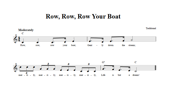 Row, Row, Row Your Boat Treble Clef Sheet Music for C Instruments