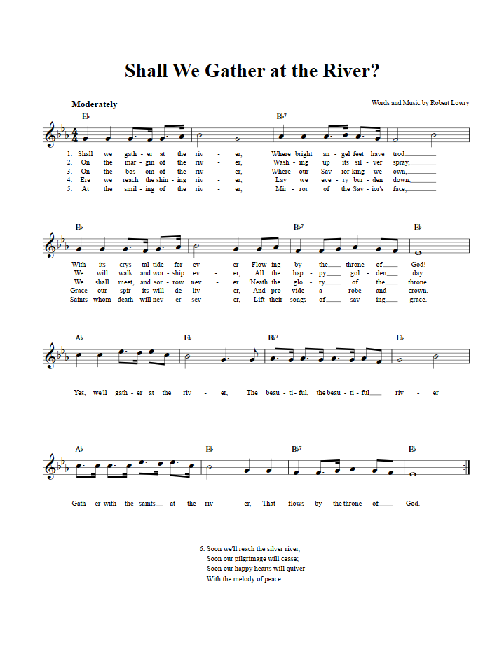 Shall We Gather at the River? Treble Clef Sheet Music for C Instruments