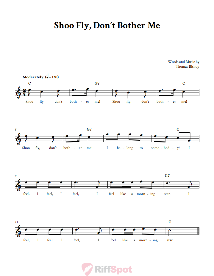 Shoo Fly, Don't Bother Me Treble Clef Sheet Music for C Instruments
