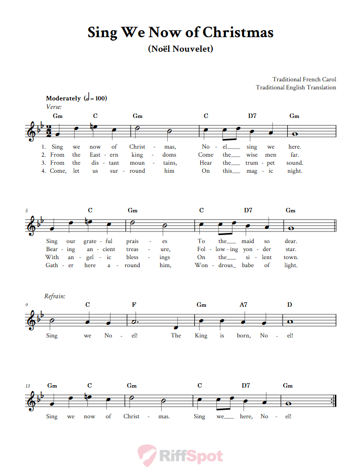 Sing We Now of Christmas Treble Clef Sheet Music for C Instruments