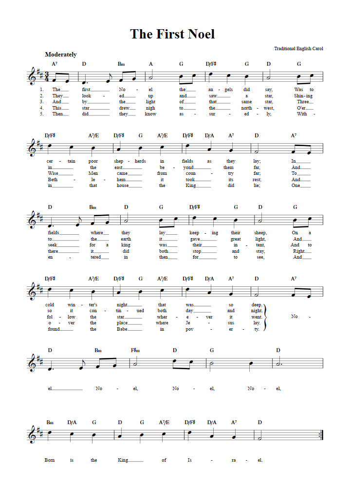The First Noel Treble Clef Sheet Music for C Instruments