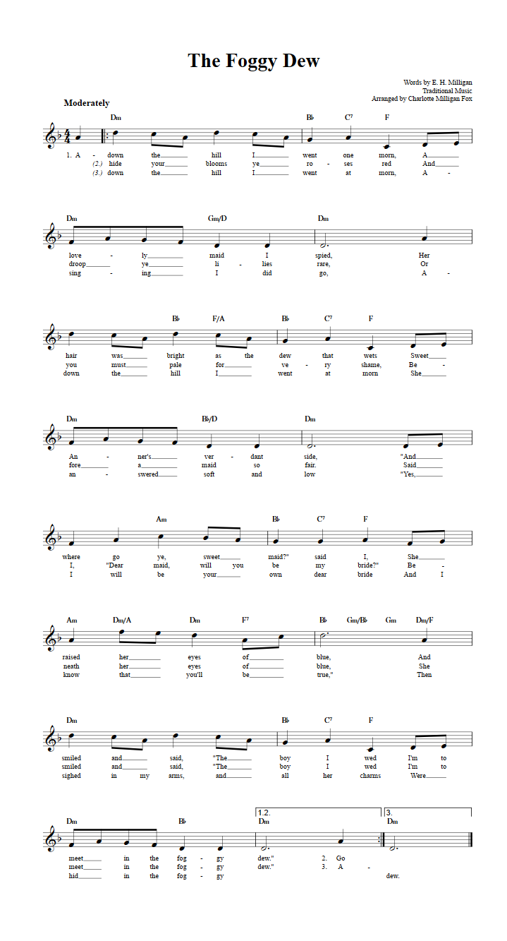 The Foggy Dew Treble Clef Sheet Music for C Instruments