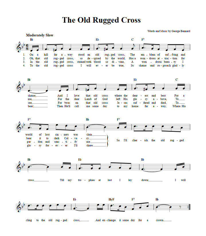The Old Rugged Cross Treble Clef Sheet Music for C Instruments