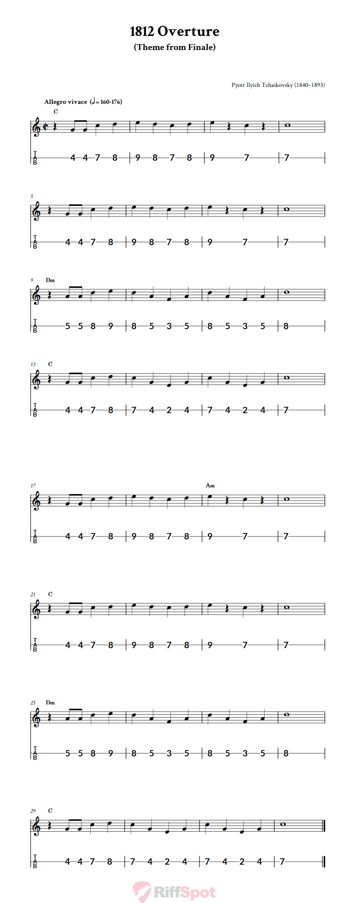 1812 Overture Canjo Sheet Music and Tab