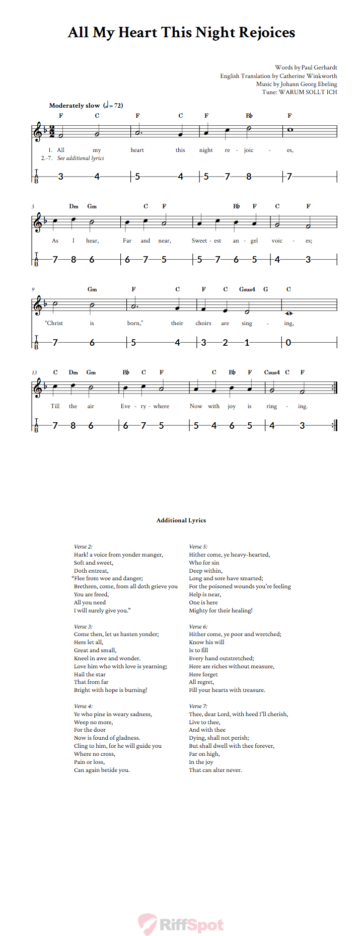All My Heart This Night Rejoices Canjo Sheet Music and Tab
