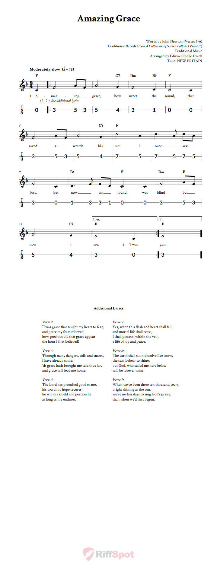 Amazing Grace Canjo Sheet Music and Tab