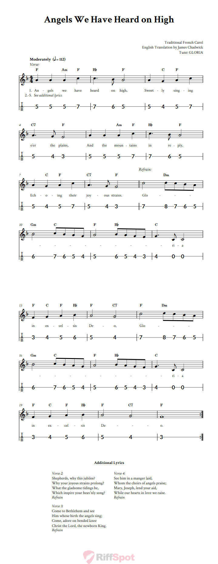 Angels We Have Heard on High Canjo Sheet Music and Tab