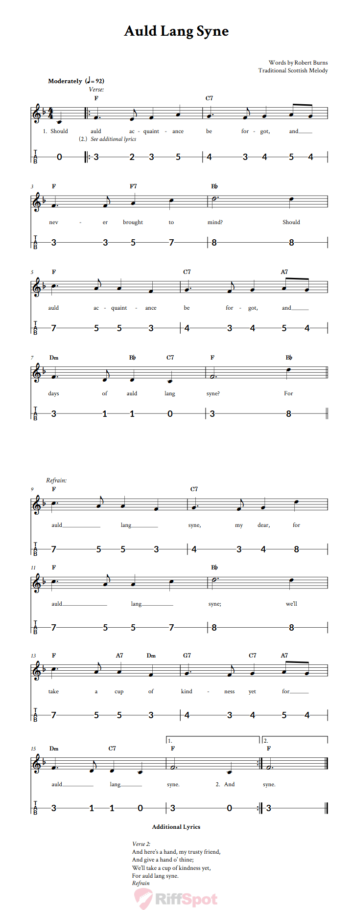 Auld Lang Syne Canjo Sheet Music and Tab