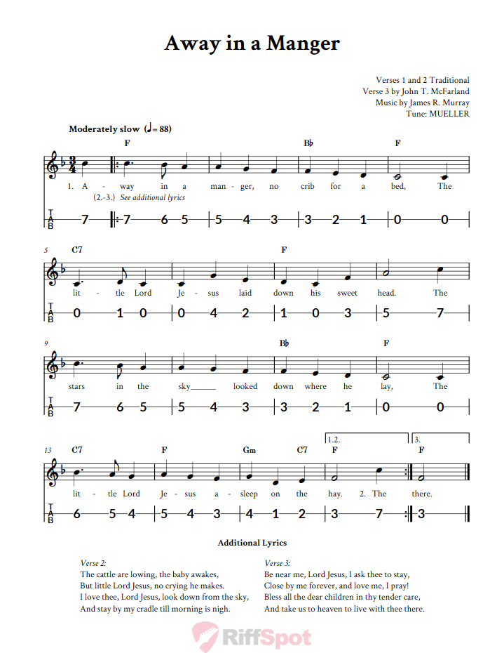 Away in a Manger Canjo Sheet Music and Tab